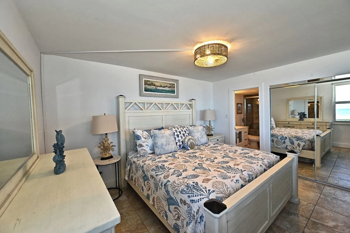 Bedroom with king bed at Beachfront Haven